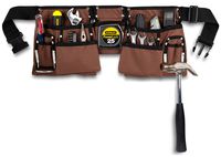 11 Pocket Brown and Black Heavy Duty Construction Tool Belt, Work Apron, Tool Pouch, with Poly Web Belt Quick Release Buckle - Adjusts from 33" Inches All the Way to 52" Inches