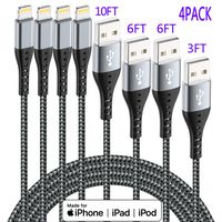 IDiSON 4Pack(10ft 6ft 6ft 3ft) Apple MFi Certified iPhone Lightning Cable Braided Nylon Fast Charger Cable Compatible iPhone 11 Pro Max XS XR 8 Plus 7 Plus 6s 5s 5c Air iPad Mini iPod (Black Gray)