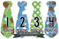 Months In Motion Monthly Baby Tie Stickers - Boy Month Milestone Necktie Sticker - Onesie Month Sticker - Infant Photo Prop for First Year - Shower Gift - Newborn Keepsakes - Baseball