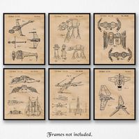Vintage Star Wars Vessels Vehicles Patent Art Poster Prints, Set of 6 Photos (8x10) Unframed, Great Wall Art Decor Gifts Under 20 for Home, Office, Man Cave, Student, Teacher, Comic-Con & Movies Fan