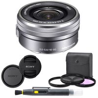 Sony SELP1650 16-50mm Power Zoom Lens (Silver) + 8PC Kit Includes 3 Piece Filter Kit (UV-CPL-FLD) + Front & Rear Lens Caps + Cleaning Pen - Sony E PZ 16-50mm f/3.5-5.6 OSS Lens - International Version