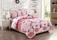 Linen Plus Full/Queen 4pc Bedspread Set for Girls/Teens Paris Eiffel Tower Hearts Pink Deep Purple New