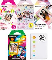 Fujifilm Instax Mini Rainbow,Macron,Candy pop and Star Pack of 4 Camera Film & | Bonus Sticky Notes for Memo | Create Your Memories