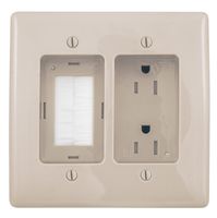 Bryant Electric RR1512LA 2-Gang Recessed TV Connection Outlet Plate with 15 Amp 125V Tamper-Resistant Duplex Receptacle with One Pass-Thru Opening, Light Almond