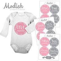12 Monthly Baby Stickers, Pink & Gray, Girl, Baby Belly Stickers, Monthly Onesie Stickers, First Year Stickers Months 1-12, Pink, Grey, Arrows, Tribal, Baby Girl