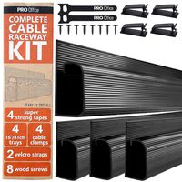 J Channel Cable Raceway Kit - Computer Desk Cable Management System - 4x16'' Black Under Table Cable Management Trays for Office and Home