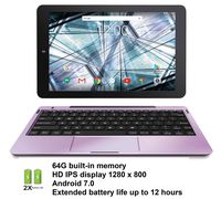 RCA 10.1 inches HD IPS 1280 x 800 Touch Screen 64GB Quad-Core Tablet w/Extended Battery WiFi Keyboard Android 7.0 (Lavender) (Renewed)