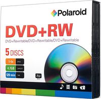 Polaroid PRDVDPRW05J DVD+RW 4.7GB 120-Minute 4x Rewritable DVD Disc, 5-Pack Slim Case