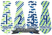 Months In Motion Monthly Baby Tie Stickers - Boy Month Milestone Necktie Sticker - Shower Gift - Photo Prop - Infant Keepsakes - Style 740