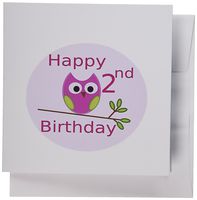 3dRose Girly Owl For 2nd Birthday - Greeting Cards, 6 x 6 inches, set of 6 (gc_109018_1)