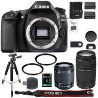 Canon EOS 80D Digital SLR Camera + 18-55mm STM + Canon 75-300mm III Lens + SD Card Reader + 64gb SDXC + Remote + Spare Battery + Accessory Bundle - International Version