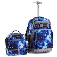 Tilami Rolling Backpack 18 inch with Lunch Bag Wheeled Laptop Backpack Waterproof School College Student Travel Trip Boys and Girls (Galaxy Blue)