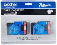 Brother Printer P-Touch TC21 TC Tape Cartridges for P-Touch Labelers, 1/2w, Red on White, 2/Pack (BRTTC21)
