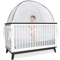 Grey Baby Canopy Cover -Safety Pop Up Tent - See Through Crib and Nursery Soft Mesh Cover, Net with New Viewing Window - Zippered Safety Top for Mosquito Bites and Falling Protection for Infants
