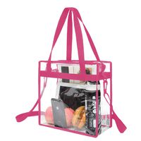 BAGAIL NFL and PGA Stadium Approved Clear Tote Bag with Zipper Closure Crossbody Messenger Shoulder Bag with Adjustable Strap(12 Inch X 12 Inch X 6 Inch,Fuchsia)