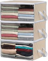 Simple Houseware 3 Pack Foldable Closet Organizer Clothing Storage Box with Clear Window, Beige