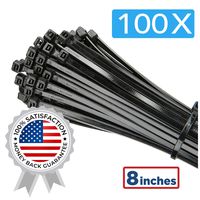 100 Pack of Black Cable Ties - 8" x 0.19" - Premium Nylon Zip Ties - Heavy Duty UV and Heat Resistant Tie Wraps