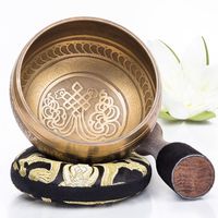 Silent Mind ~ Tibetan Singing Bowl Set ~ Bronze Mantra Design ~ With Dual Surface Mallet and Silk Cushion ~ Promotes Peace, Chakra Healing, and Mindfulness ~ Exquisite Gift