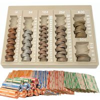 Coin Counter and Sorters Money Tray - Bundled with 64 Coin Roll Wrappers - 6 Storage Compartment Change Counter Organizer and Holder - Ideal Coin Dispenser Trays for Bank Tellers Business or Home Use