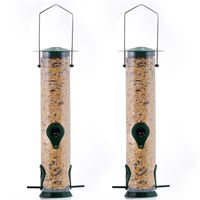 Gray Bunny GB-6847 Classic Tube Feeder, Set of 2, Premium Hard Plastic Outdoor Birdfeeder with Steel Hanger, Weatherproof and Water Resistant