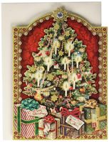 Punch Studio Christmas Tree with Presents and Dimensional Holiday Greeting Cards - Set of 12 (50345), multi-colored