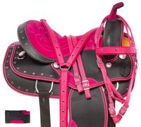 Acerugs Beautiful Western Pleasure Trail Barrel Racing Show Horse Saddle Free TACK Set PAD Silver Crystals (Pink, 17)