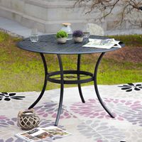 LOKATSE HOME 42.1'' Outdoor Patio Bistro Metal Wrought Iron Round Dining Table with Umbrella Hole, Black