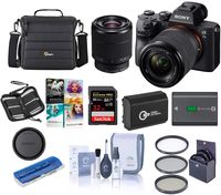Sony Alpha a7 III 24MP UHD 4K Mirrorless Camera with 28-70mm Lens - Bundle 32GB SDHC U3 Card, Camera Case, 55mm Filter Kit, Spare Battery, Cleaning Kit, Memory wallet, Card Reader, PC Software Package