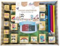 Hapinest Unicorn and Friends Wooden Stamp and Sticker Set for Kids Girls 68 Pieces Arts and Crafts Gifts Age 4 5 6 7 8 9 10 Years Old