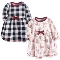 Touched by Nature Girls, Toddler, and Baby Organic Cotton Long-Sleeve Dresses, Winter Woodland, 3-6 Months