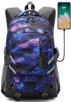 Backpack Bookbag for School Student College Business Travel with USB Charging Port Fit Laptop Up to 15.6 Inch Night Light Reflective Anti Theft (Galaxy C)