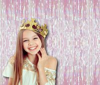 Treasures Gifted White Rainbow Iridescent Foil Fringe Metallic Curtains 3 x 8 Feet Tinsel Laser Pack of 2 Photo Booth Prop Backdrop Decoration for Unicorn Baby Shower Birthday Party