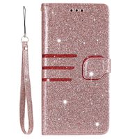 Glitter Wallet Case for Samsung Galaxy A5 2017 with Wrist Strap,QFFUN Luxury Bling Magnetic Closure Folio Stand Feature PU Leather Phone Cases Flip Cover Bumper and Screen Protector - Rose Gold
