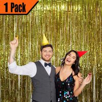 GIFTEXPRESS 1 Piece Metallic Gold Tinsel Fringe Curtain Decoration for Party Photo Booth Backdrop and Wedding Bridal Birthday Decor