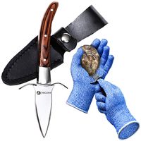 Oyster Knife By HiCoup - Premium Quality Pakka Wood-handle Oyster Shucking Knife with"Full Tang" Blade, Leather Sheath and Cut Resistant Gloves