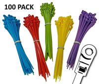8" Nylon Mounting Cable Ties - 50 lbs - 100 Pack - Multicolor (Blue, Red, Green, Yellow, Fuchsia)