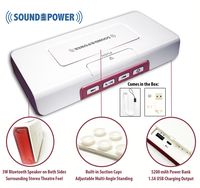 Soundpower 2x3W Portable Stereo Bluetooth Speaker with Built-in Suction Cup, Works as Flexible Stand for your phone, Music Player, 5200mAh 1.5A High-Capacity Power Bank Cellphone Charger, Sleek Design