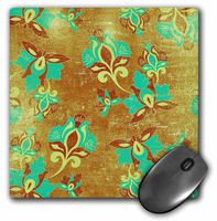 3dRose LLC 8 x 8 x 0.25 Inches Mouse Pad, Turquoise and Brown Art Nouveau Flower Pattern (mp_169200_1)