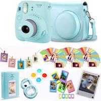 Fujifilm Instax Mini 9 - Ice Blue Instant Camera + Protective Case + Magnetic Acrylic Frame+Album, Hanging Frames, Desk Frames, Filters & Selfie Lens 90 PC Design Kit
