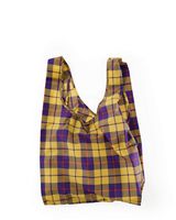 BAGGU Standard Reusable Shopping Bag, Ripstop Nylon Grocery Tote or Lunch Bag, Yellow Tartan