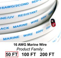 GS Power's 16 Ga (True American Wire Gauge) AWG Tinned Oxygen Free Copper OFC Duplex 16/2 Dual Conductor Red/Black AC Marine Boat Battery Wire. Cable Length: 50 FT (100 or 200' Options Available)