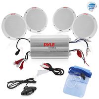 Pyle Marine Receiver Speaker Kit - 4-Channel Amplifier w/ 6.5" Speakers (4) Waterproof Poly Bag 3.5mm Jack RCA Adaptor for MP3/iPod & Volume Gain Remote Control & Power Protection Circuitry - PLMRKT4A
