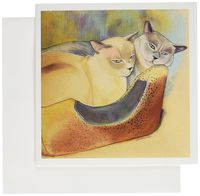 3dRose Cats two cats Tonkinese cats cuddling pastel painting pet portrait cats cat bed - Greeting Cards, 6 x 6 inches, set of 12 (gc_23299_2)