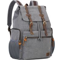 Wowbox Canvas Backpack Vintage Leather 17.3 Inch Laptop School Backpack Travel Rucksack Grey