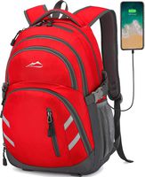 Backpack Bookbag for School Student College Business Travel with USB Charging Port Fit Laptop Up to 15.6 Inch Night Light Reflective Anti Theft (Red)