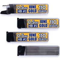 June Gold 440 Pieces, 0.5 mm HB #2 Lead Refills, 110 Pieces Per Tube, Fine Thickness, Break Resistant Lead/Graphite (Pack of 4 Dispensers)