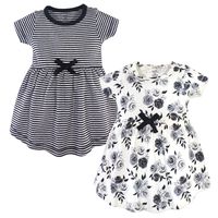 Touched by Nature Girls, Toddler, and Baby Organic Cotton Short-Sleeve Dresses, Black Floral, 5 Toddler