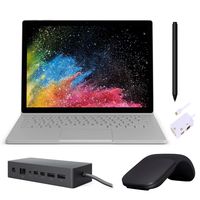 Microsoft Surface Book 2 13.5" PixelSense 3000x2000 Touch-Screen 2 in 1 Laptop, i5 Gen 8th, 8GB RAM, 256GB SSD, Quad-Core up to 3.6 Ghz, USB-C, Win 10 Pro w/Arc Mouse, Pen, Dock, Adapter - Black