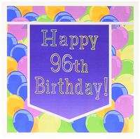3dRose Greeting Cards, 6 x 6 Inches, Pack of 6, Balloons with Purple Banner Happy 96th Birthday (gc_174860_1)