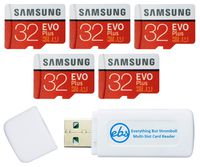 Samsung 32GB Evo Plus MicroSD Card (5 Pack EVO+ Bundle) Class 10 SDHC Memory Card with Adapter (MB-MC32G) with (1) Everything But Stromboli (TM) Micro & SD Card Reader